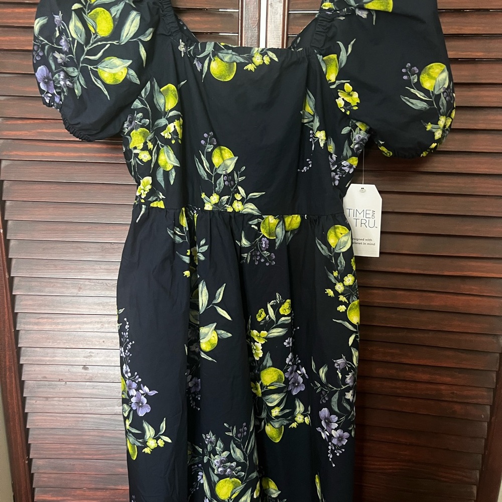 Time and Tru Dark Navy Puff Sleeve Dress